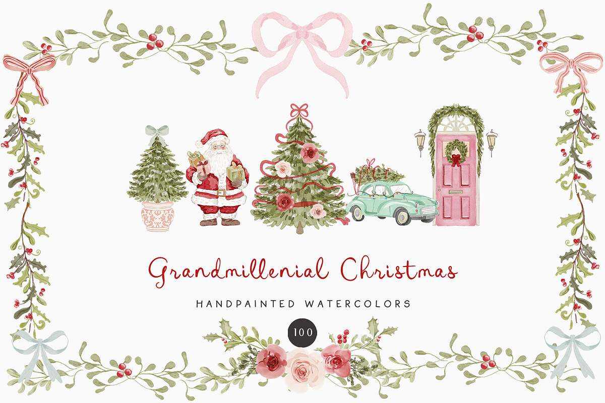 Watercolor Christmas Floral Bows, a Decorative Illustration by Grace Noboa Illustrations (Photo 1 of 24)