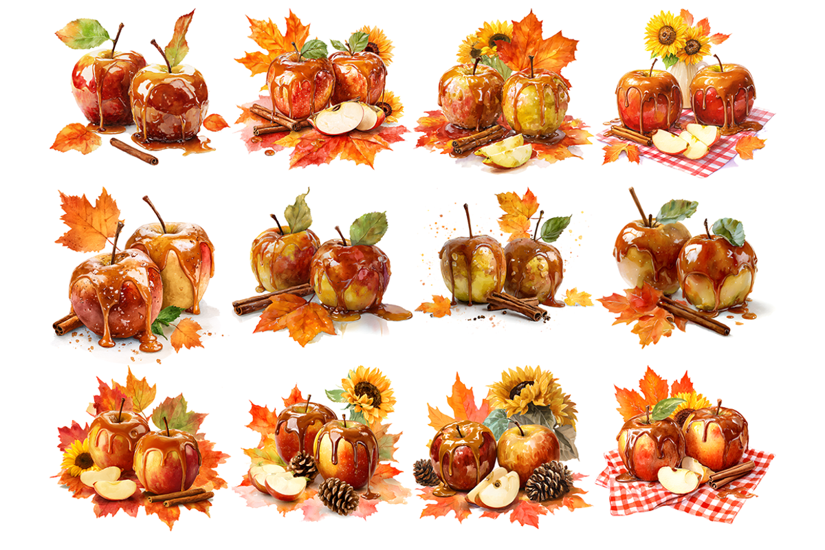 Watercolor Caramel Apples Clipart, a Decorative Illustration by stickermadness (Photo 2 of 4)