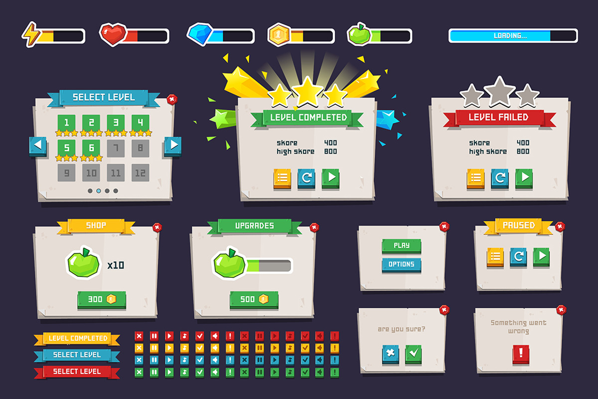 Complete Fantasy Game UI kit, an Illustration by Game Ui art
