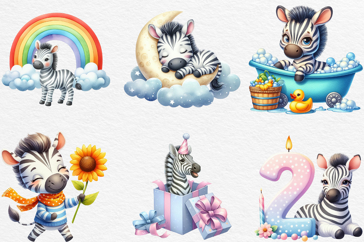 Cute Zebra Sublimation Clipart, an Illustration by Black Bird Studio (Photo 4 of 6)
