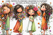 Girl with Flowers Graphics Clipart, an Illustration by Canvas Craft (Thumbnail 1 of 7)
