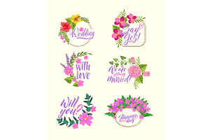 Wedding badges. floral design labels, an Illustration by Onyx
