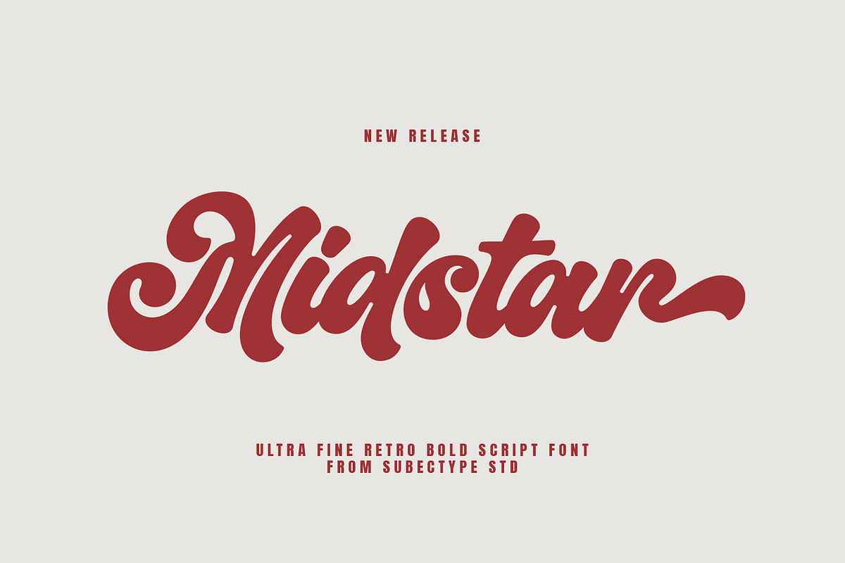 Midstar - Vintage Retro Font, a Script Font by Subectype Studio (Photo 1 of 9)