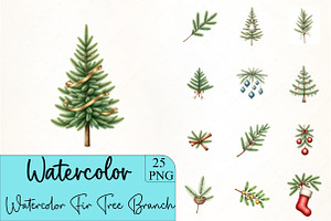 Watercolor Fir Tree Branch Clipart, an Illustration by CrexoraLab