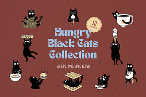 Hungry Black Cats Collection, an Illustration by helenreveur