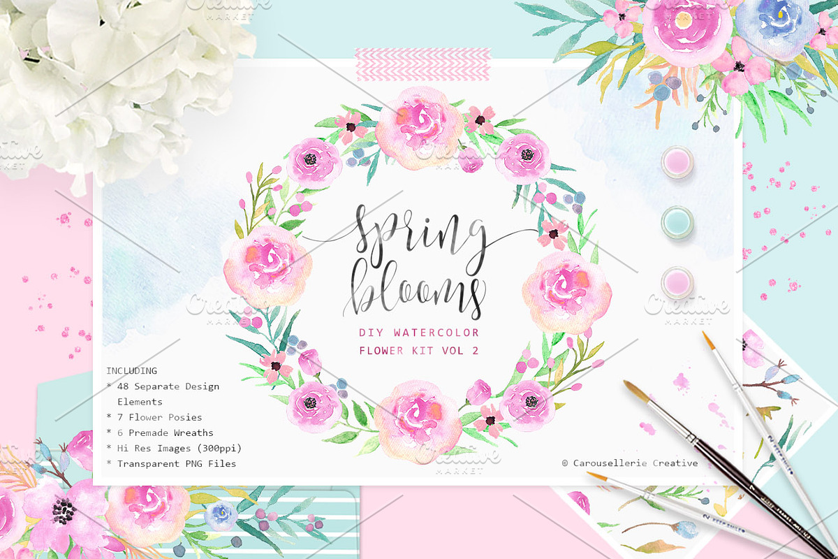 Spring Blooms - Watercolor Flowers, an Illustration by Carousellerie Creative (Photo 1 of 5)