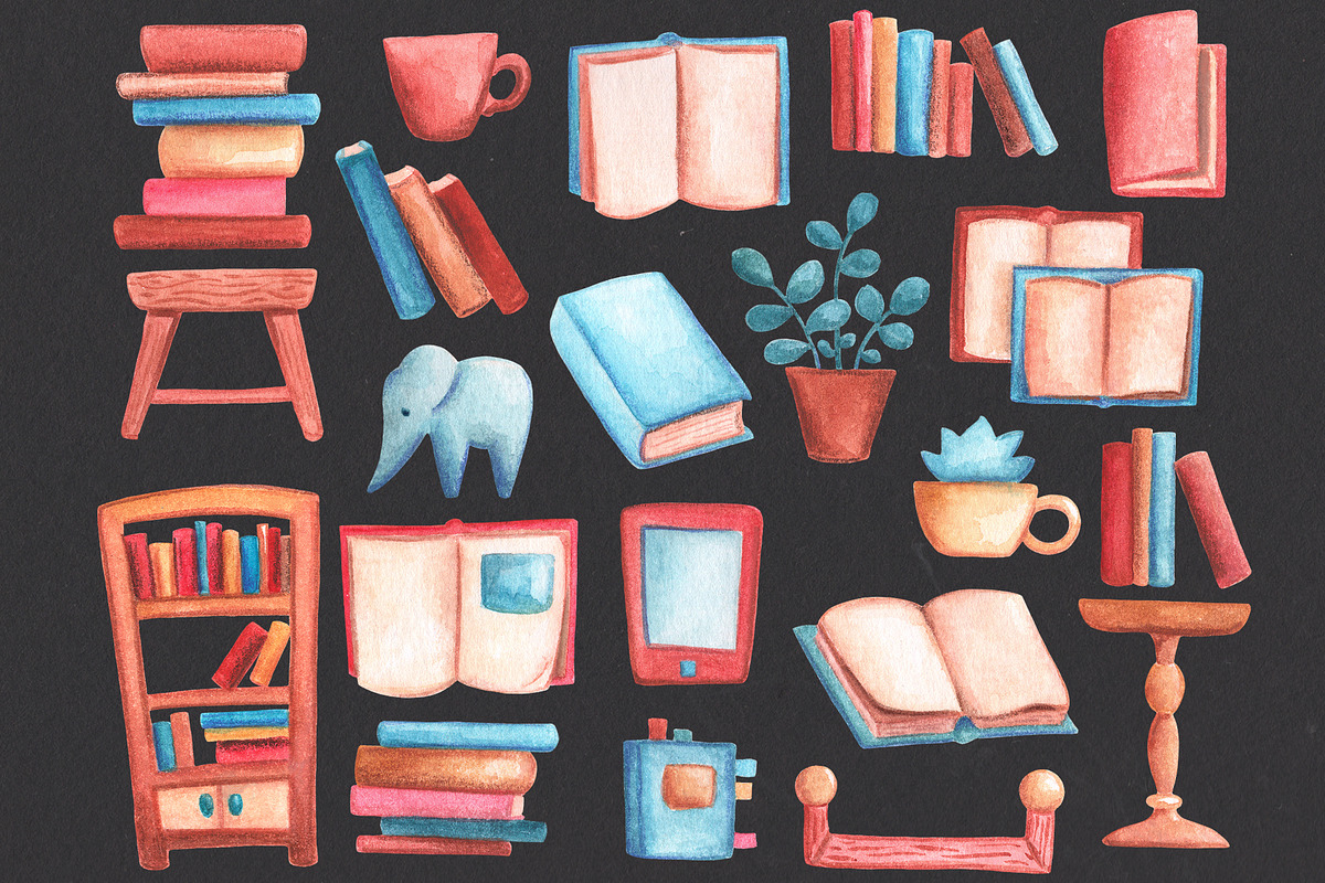 Vintage Books Watercolor Clipart, a Decorative Illustration by RabbitAndPencil (Photo 3 of 12)