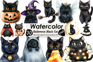 Halloween Black Cat Clipart, an Illustration by Black Bird Studio