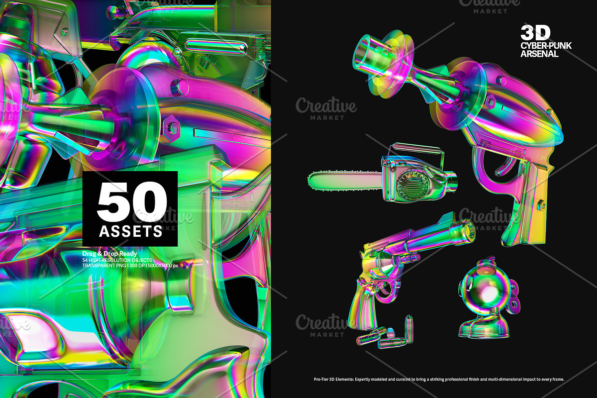 50+ Cyberpunk 3D Arsenal - Iridescen, an Object Illustration by DigitalPen (Photo 2 of 7)