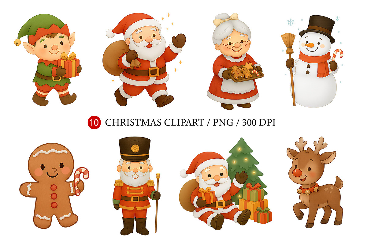 Christmas Characters PNG Set., a Decorative Illustration by kaisorn (Photo 1 of 6)