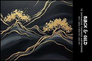 Black and Golden Japanese Artworks, a Decorative Illustration by Digital Art Creations