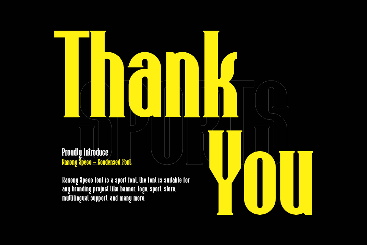 Raxong Speco - Bold Condensed Font, a Serif Font by QR Design Studio (Photo 12 of 12)