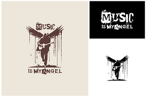 Hoodie Guitar Angel Wings Music Logo