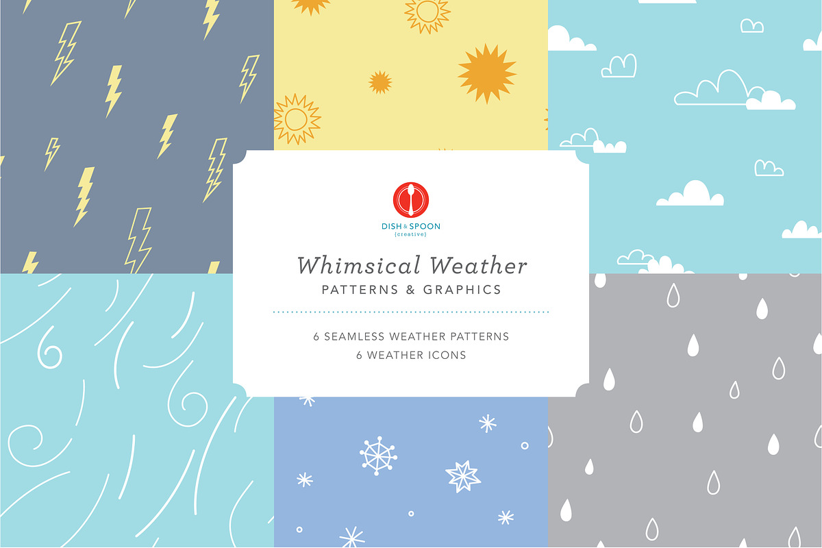 Whimsical Weather Patterns & Icons, a Pattern Graphic by Dish & Spoon Creative (Photo 1 of 2)