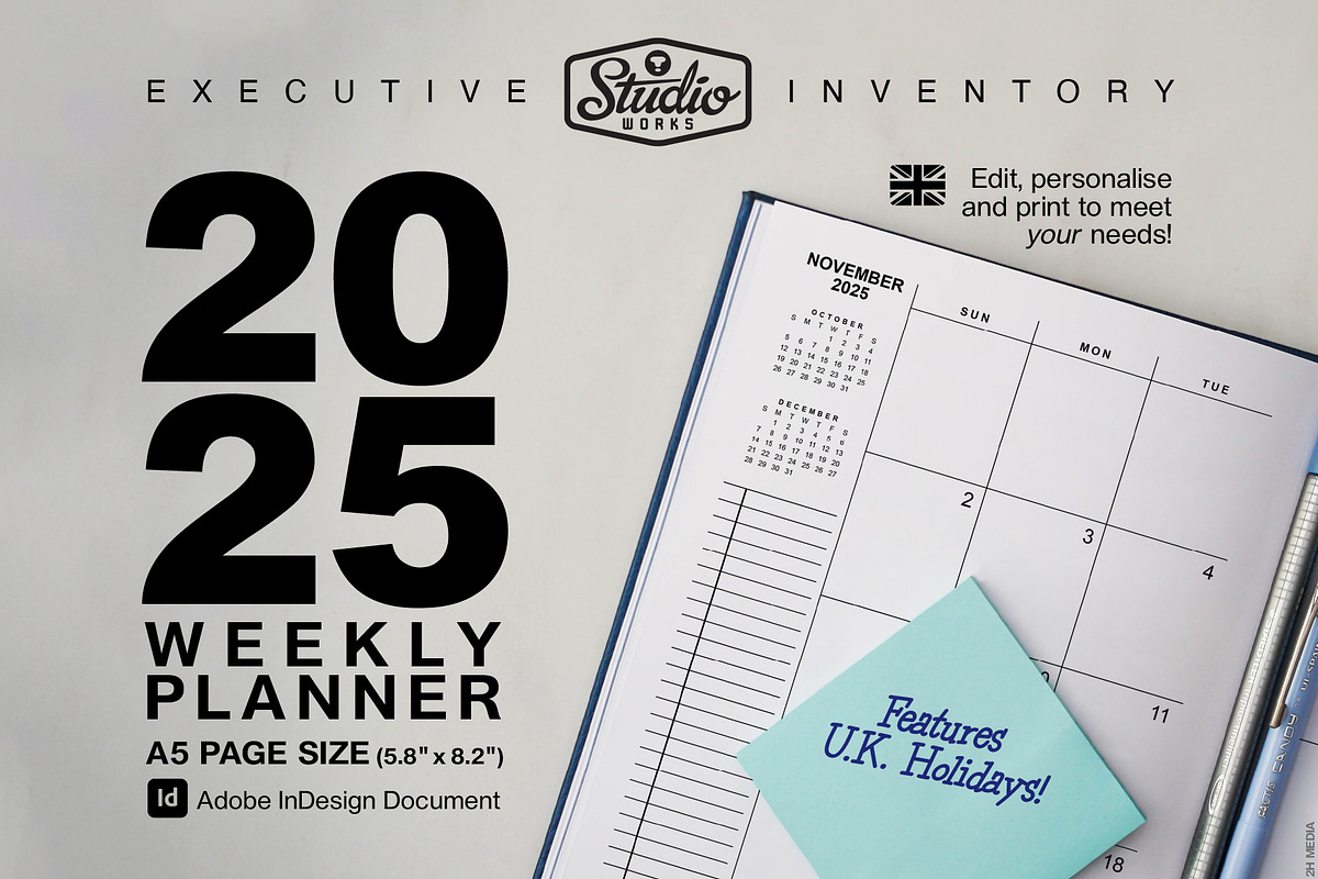 2025 Weekly Planner for InDesign-UK, a Brochure Template by StudioWorks (Photo 1 of 3)
