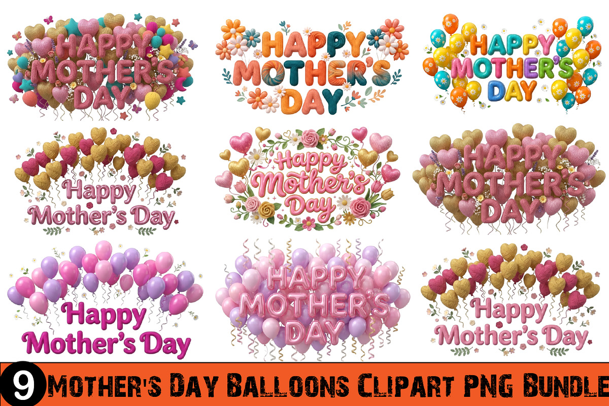 Mother's Day Balloons Clipart, an Illustration by GatewayDesign (Photo 1 of 3)