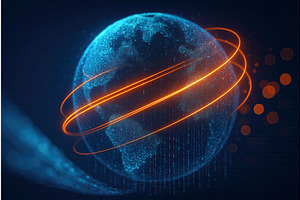 A digital representation of Earth, a Technology Illustration by Sergey Kotenev
