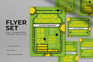 Green Doodle Charity Flyer Set, a Flyer Template by graphicook