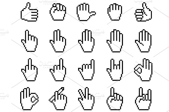 Set Of Pixelated Hand Icons