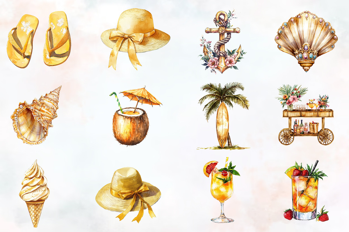 Luxury Golden Summer Clipart, an Illustration by RobertsArt (Photo 3 of 7)