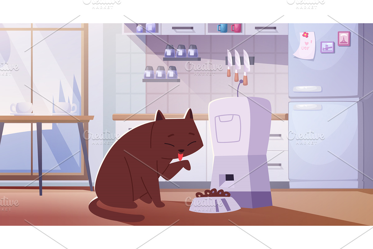 Pet feeders. Animal in interior, an Animal Illustration by Onyx