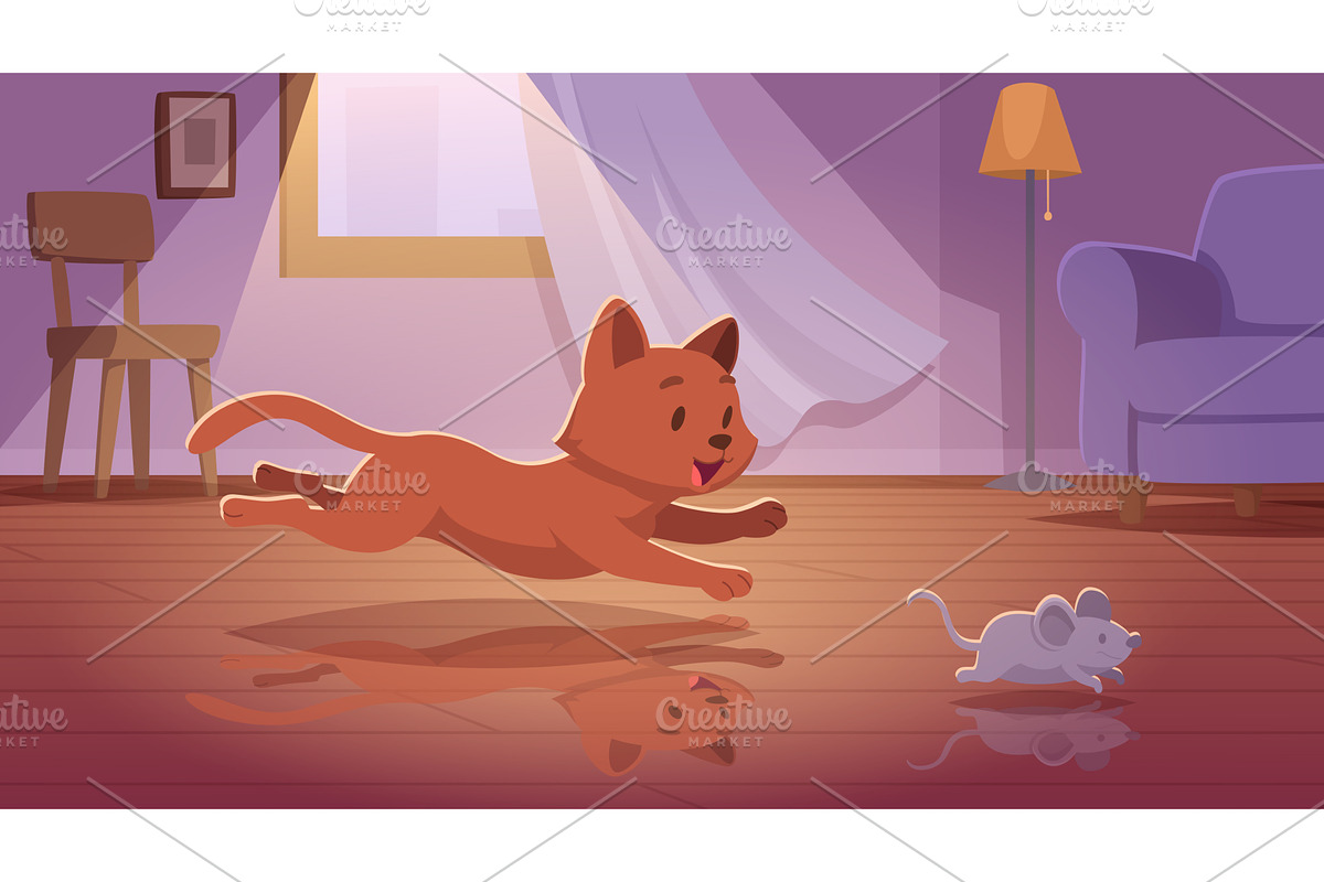 Background cat. Happy cartoon cat, an Animal Illustration by Onyx