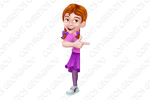 Kid Cartoon Girl Child Pointing Sign, a Person Illustration by Christos Georghiou