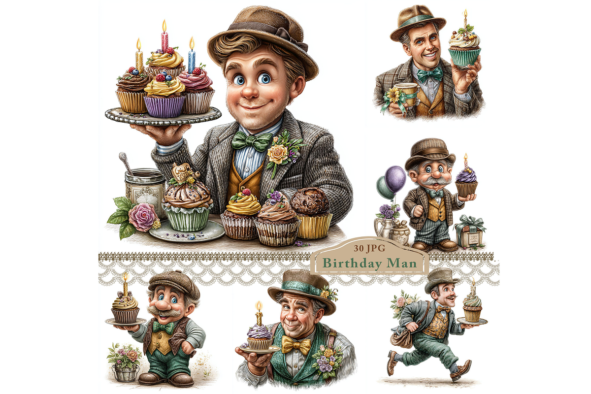 Birthday Man Clipart JPG, an Illustration by Memories By Lea (Photo 1 of 19)
