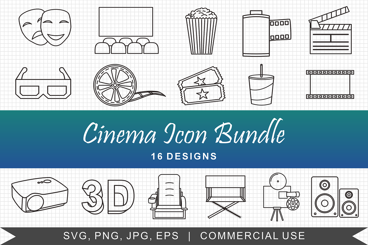 Cinema Icon Bundle, an Outline Icon by KiddoGlyphs Studio (Photo 1 of 4)