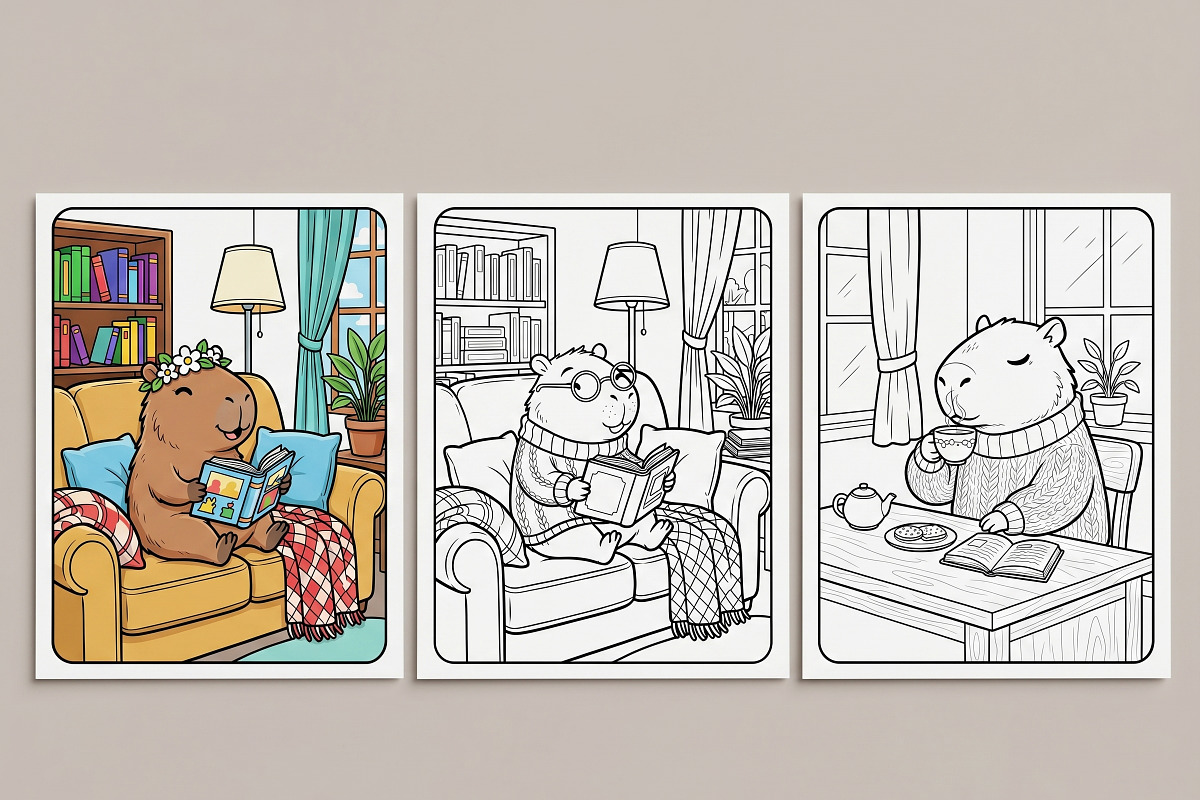 Capybara Moments Coloring Printable, an Object Graphic by Image for Sale (Photo 3 of 3)
