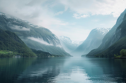 A breathtaking view of a tranquil fj, a Photo by Tanuart