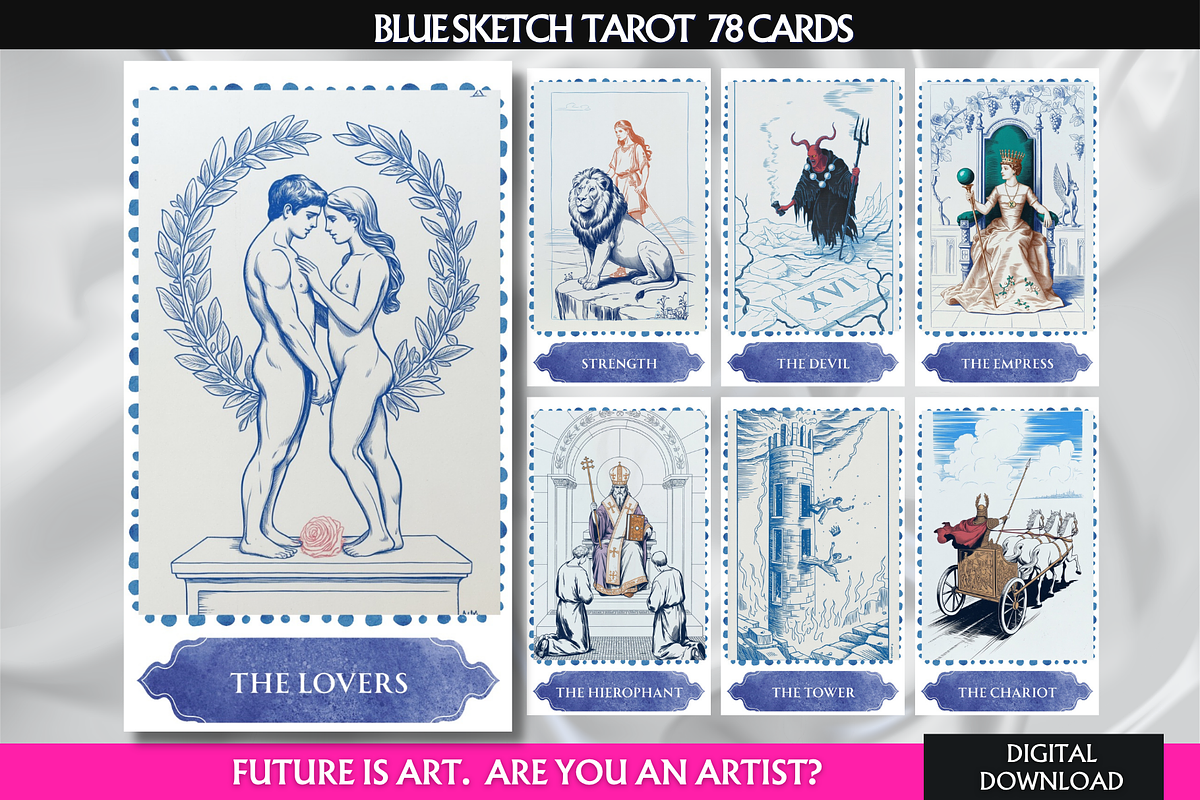 Blue Sketch Tarot Cards Deck, an Object Illustration by Mugio (Photo 1 of 6)