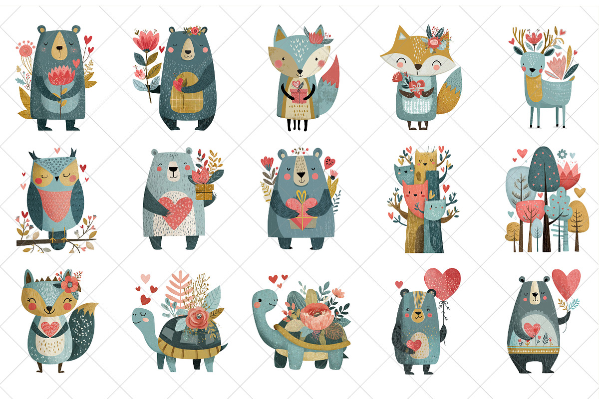 Woodland Valentine Clipart, an Illustration by SinaCreation (Photo 2 of 7)