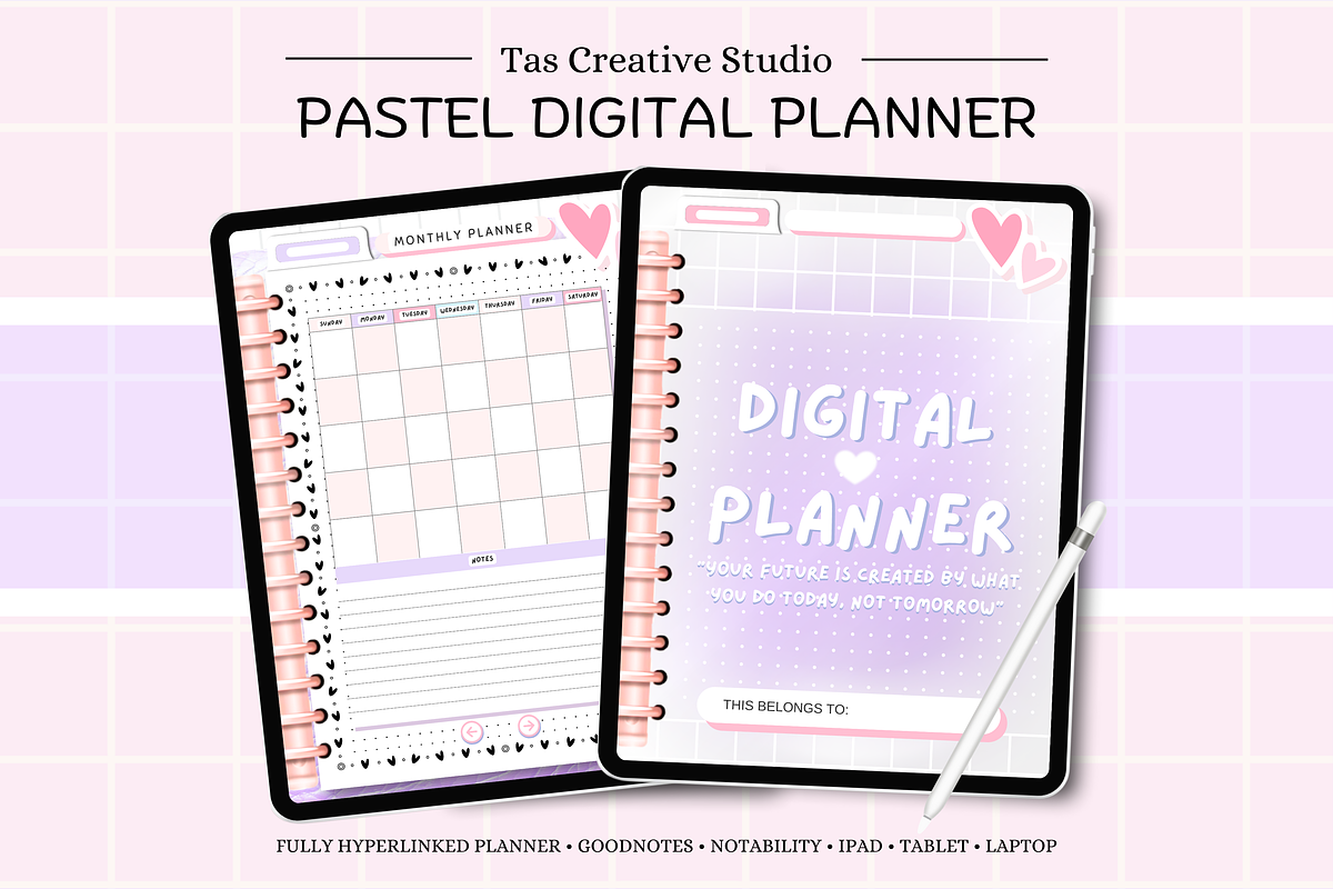Portrait Purple Digital Planner, a Stationery Template by Tas Creative Studio (Photo 3 of 12)