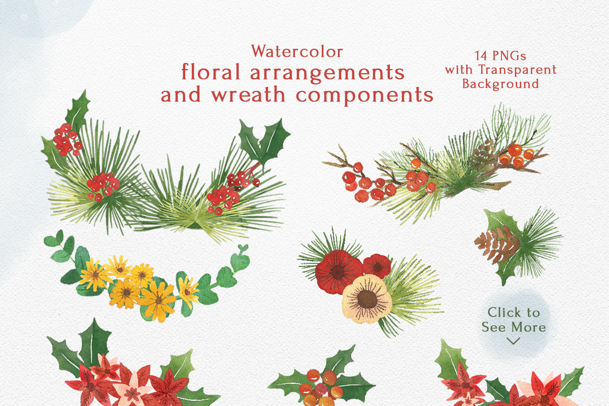 Christmas Wreath Watercolor Clipart, an Illustration by STUDIO CABINET (Photo 4 of 10)