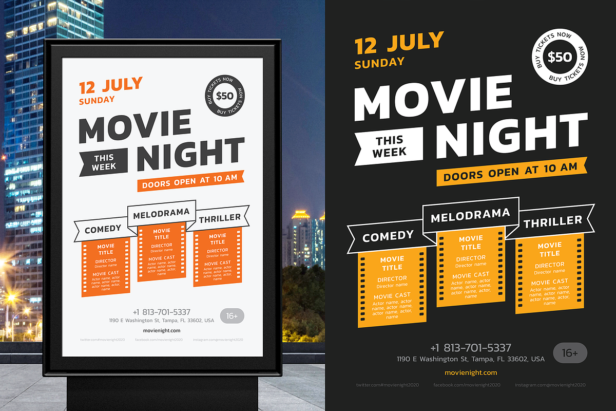 Movie Night Poster Template, a Flyer Template by Danil Polshin (Photo 1 of 10)