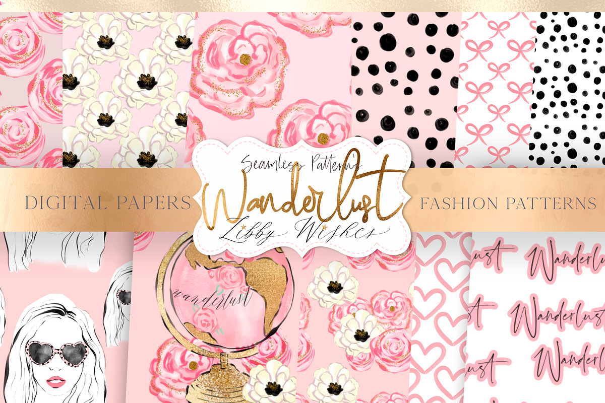 Travel Wanderlust Seamless patterns, a Pattern Graphic by Libby Wishes (Photo 1 of 5)