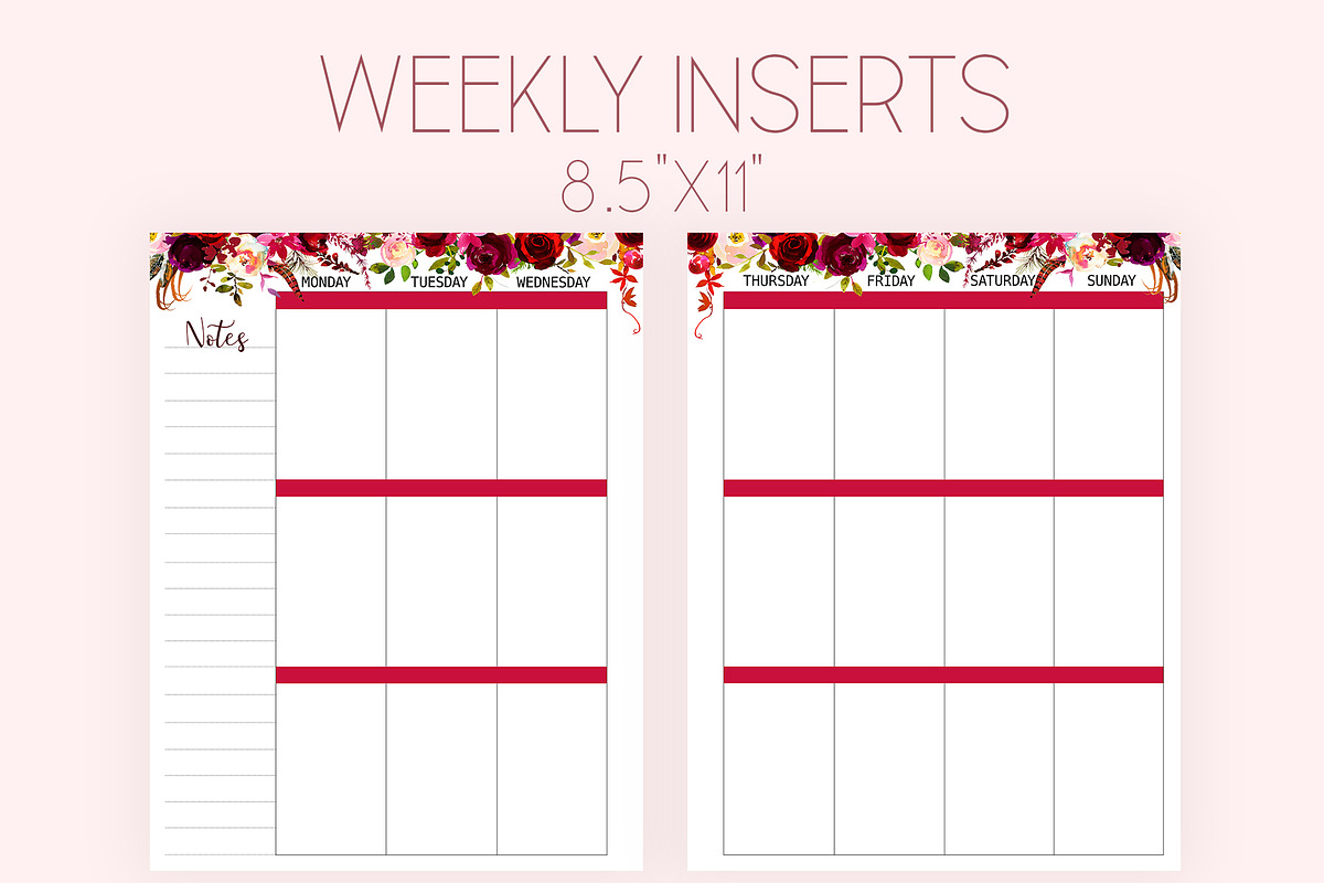Weekly Planner Inserts 8.5x11 Boho, a Stationery Template by EasyLifePlanners (Photo 1 of 4)