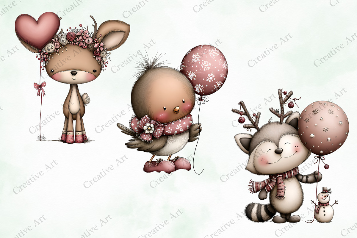 Christmas Animals With Balloon, an Illustration by Creative Art (Photo 7 of 10)