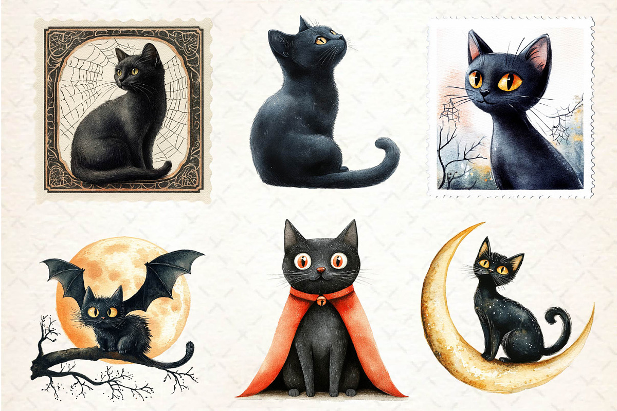 Halloween Black Cats Clipart, an Illustration by Dream Creation (Photo 5 of 7)
