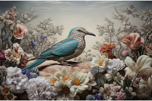 Bird Flowers Art. Generate Ai