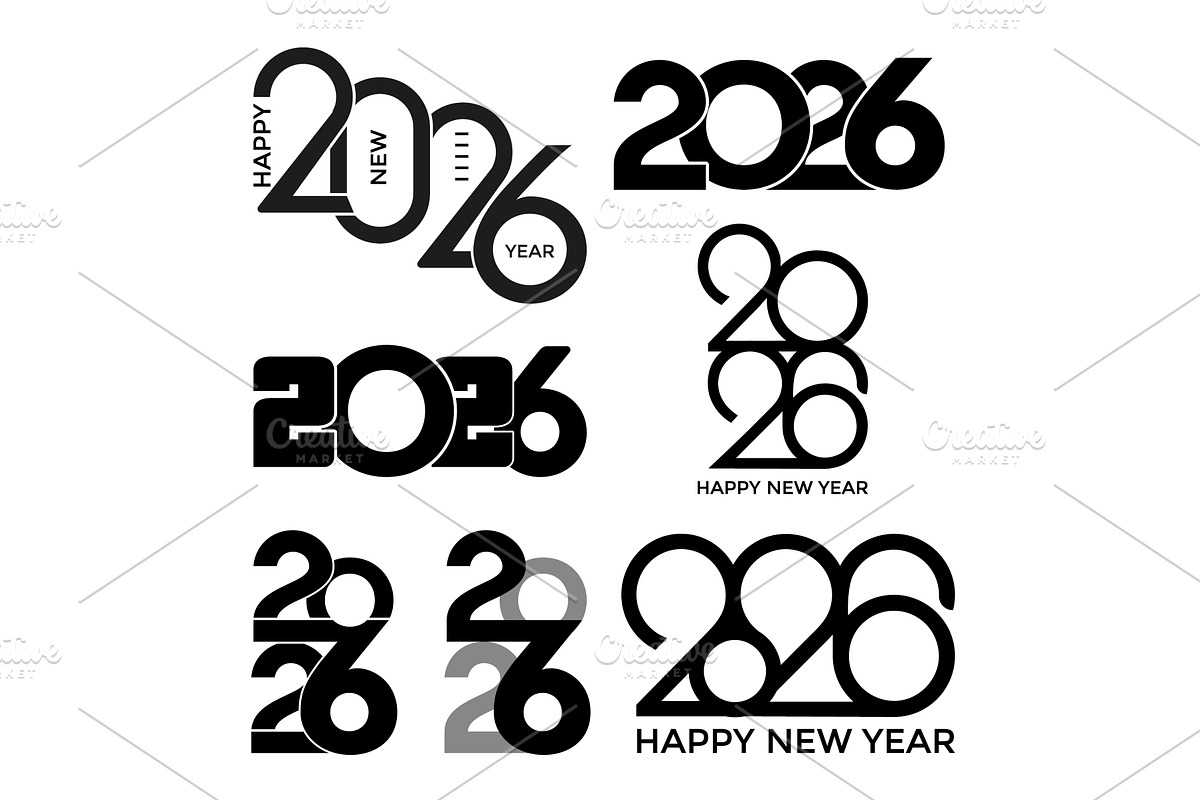 Set of Happy New Year 2026 design, a Texture Illustration by JeanBet