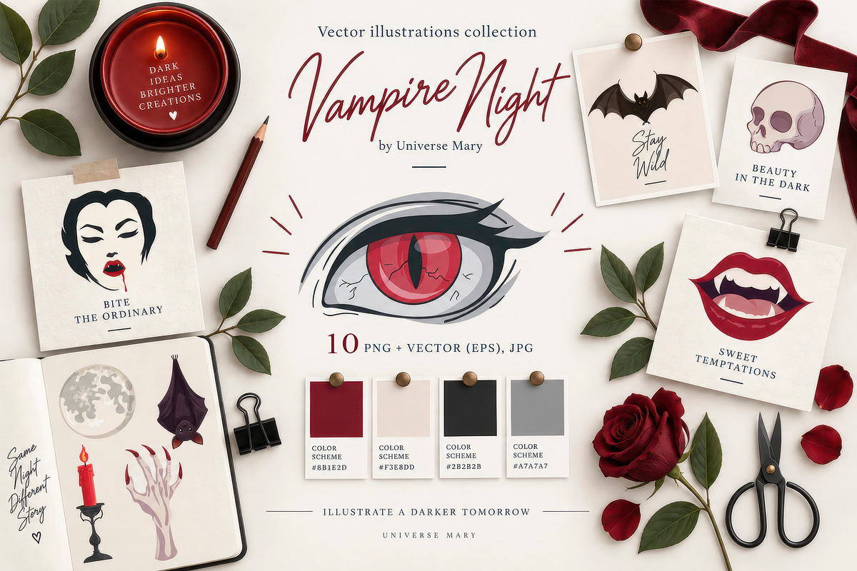 Vampire Night Vector set, a Seasonal Illustration by Universe Mary (Photo 1 of 5)