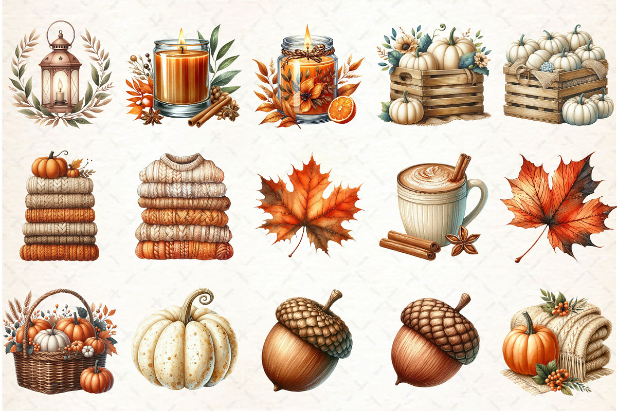 Watercolor Cozy Autumn Clipart, an Illustration by Libby Wishes (Photo 3 of 9)