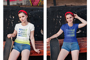 Female T-Shirt in City PSD Mockups, a Shirt Mockup by Hi, Mock-Up! (Thumbnail 6 of 9)