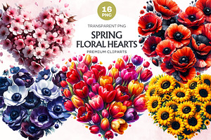 Spring Bloom Hearts Clipart Set