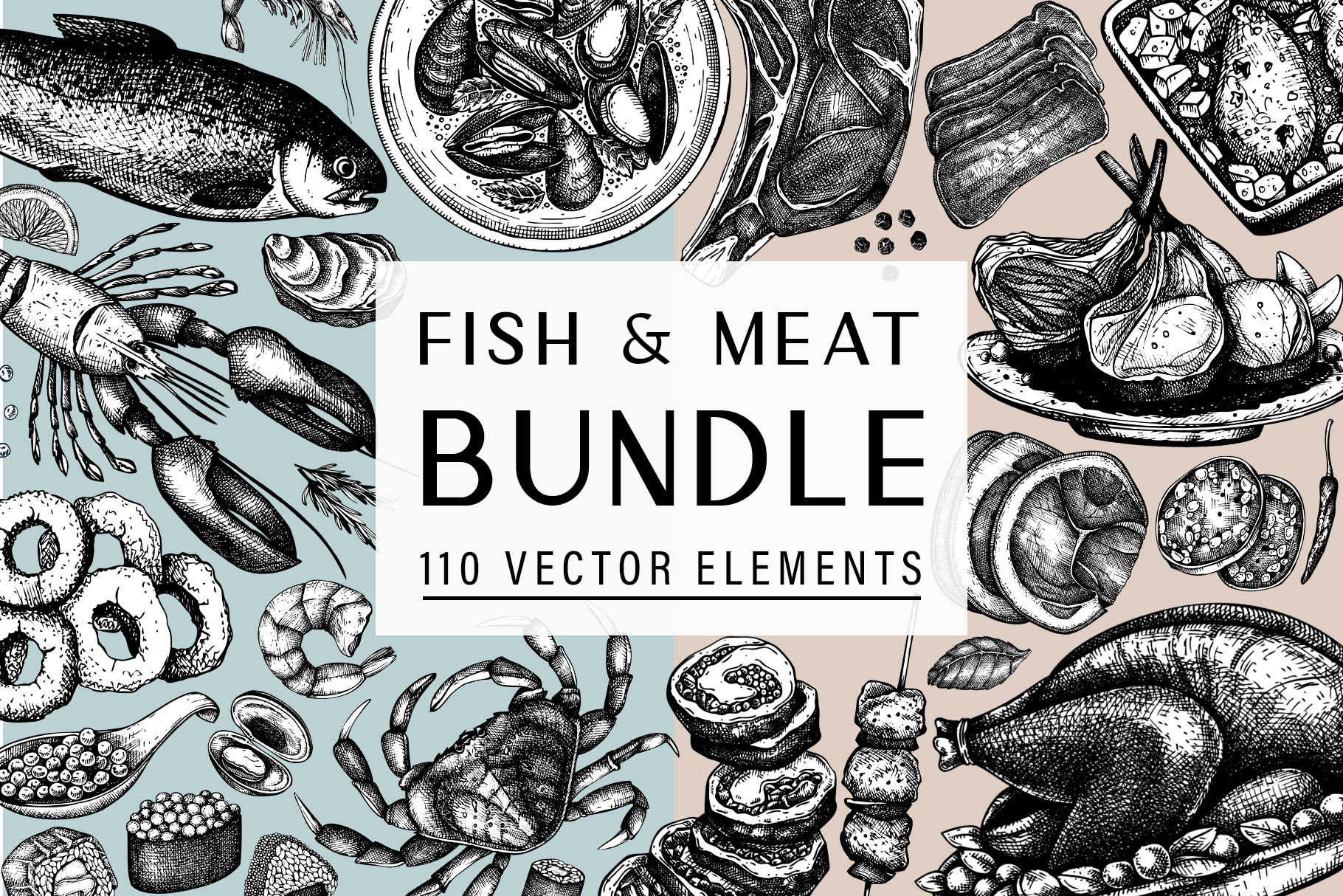 BUNDLE - Fish & Meat Vector Sketches