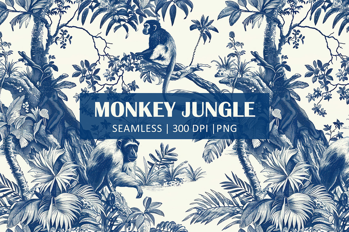 MONKEY JUNGLE TOILE Seamless Pattern, a Pattern Graphic by AYAKA Studio Co. (Photo 1 of 9)