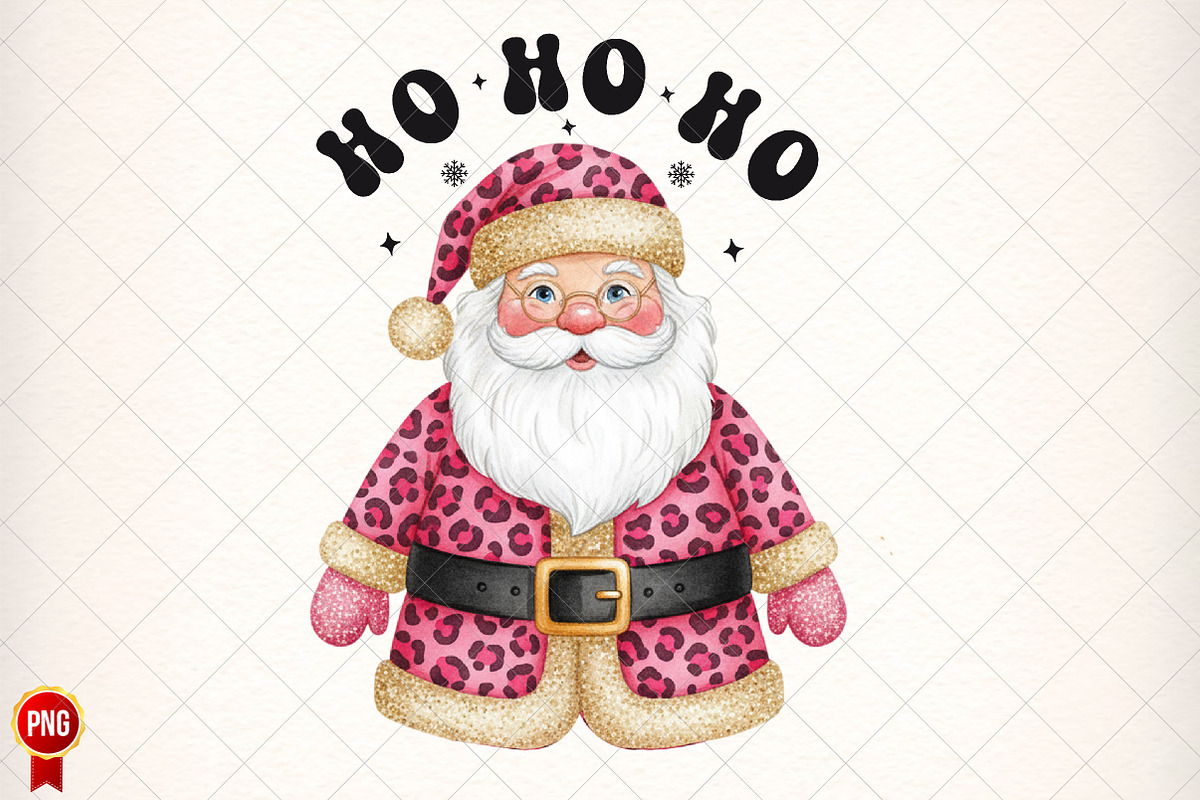 Pink Leopard Glitter Santa PNG, an Illustration by SinaCreation (Photo 1 of 7)