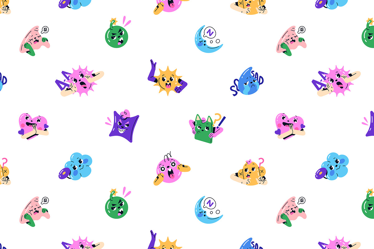 Funny characters with emotions set, a Decorative Illustration by PaperTrident (Photo 5 of 6)